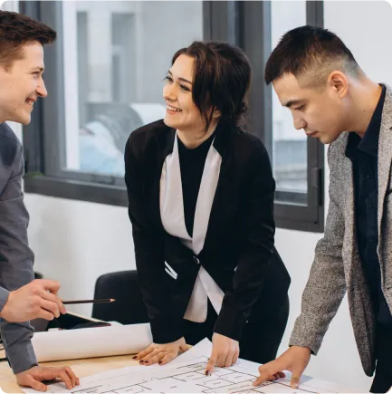 Professionals examining project plans